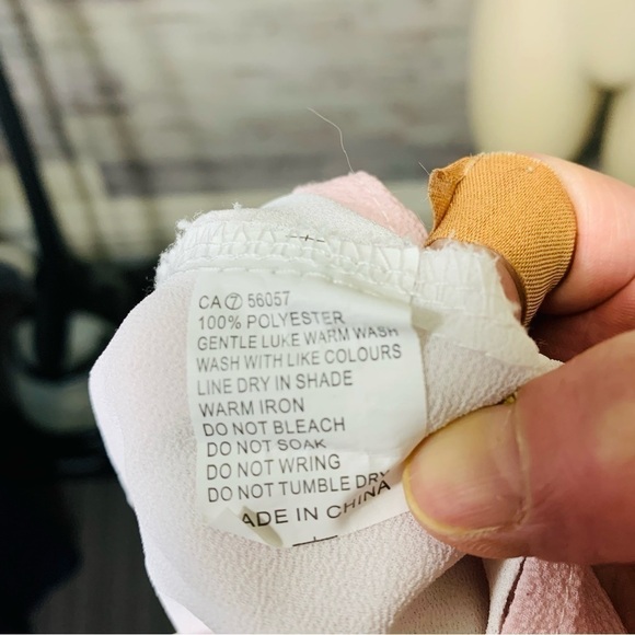 AVA Festival Pink White Polka Dots Crepe Mini Dress Ruffle Short Sleeves Sz M/L - Picture 10 of 10